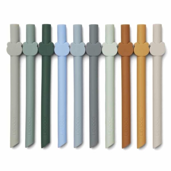 lot de pailles en silicone bleu multi mix liewood