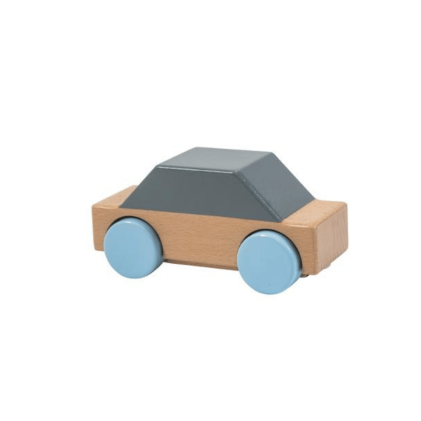 Mini voiture en bois - Bleu & grise