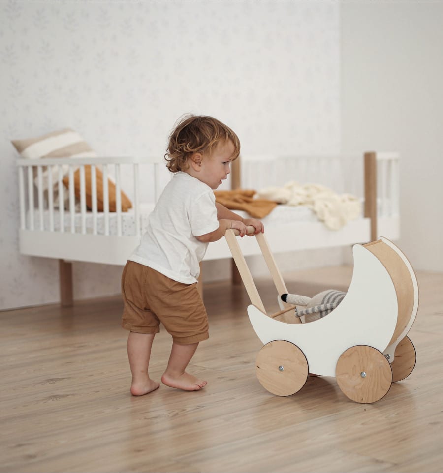 Landau poupée en bois blanc Toy Pram - Rêves & Merveilles