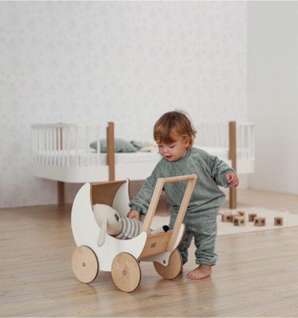 Landau pour poupée en bois Toy Pram - Blanc