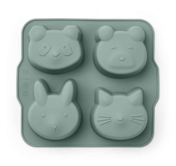 moule en silicone pour petits gâteaux avec des formes en animaux coloris vert