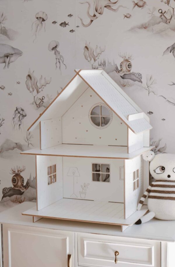 maison de poupée en bois blanc design vintage