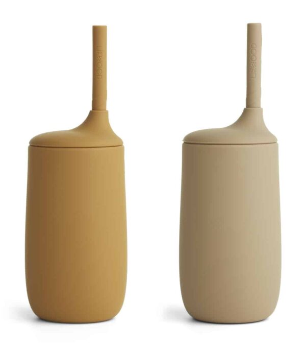 Set de 2 gobelets en silicone avec paille Dylan - Golden caramel oat mix