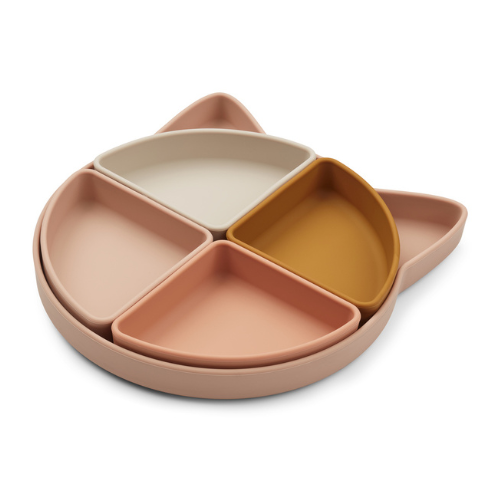 Assiette compartimentée Arne en silicone - Chat rose