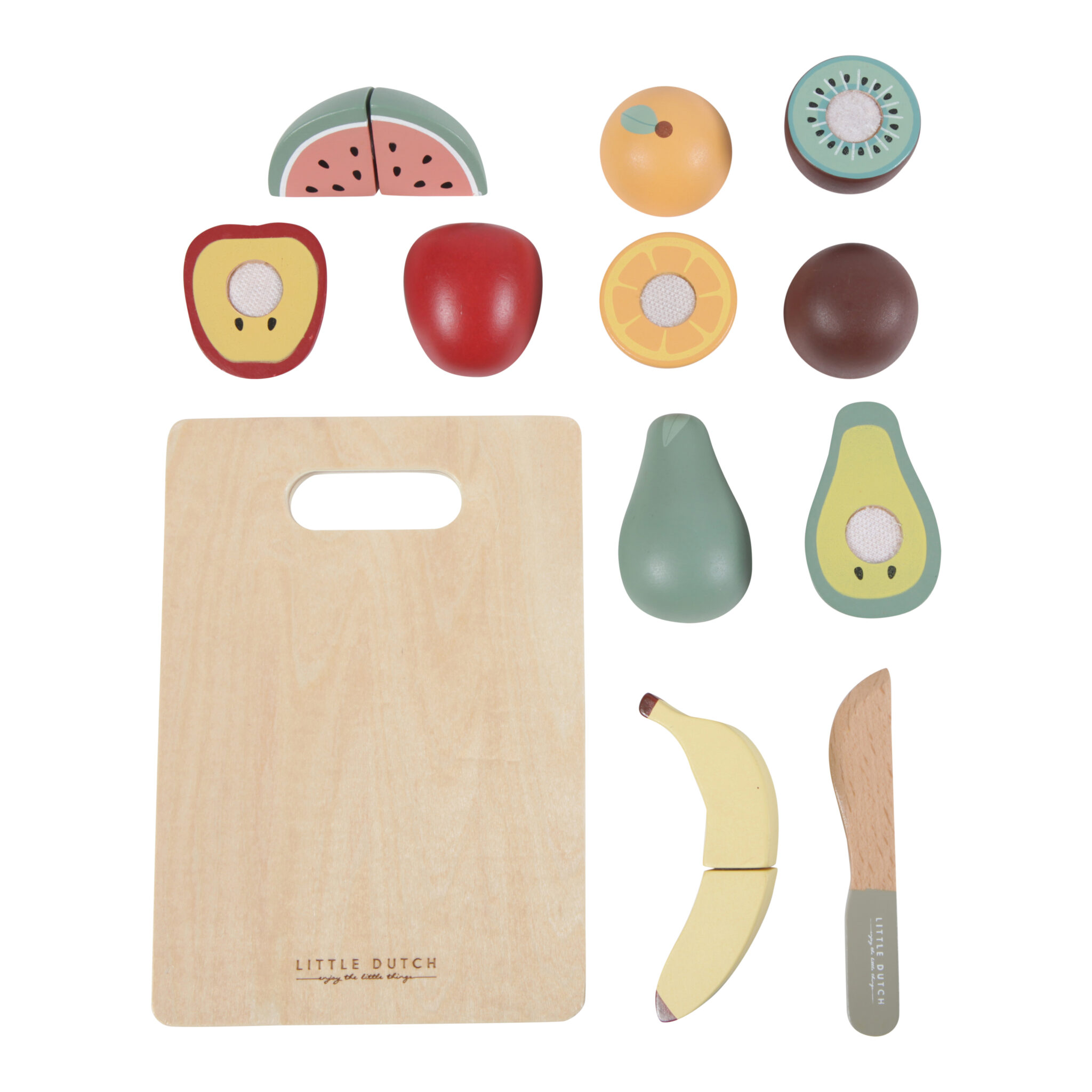 Planche à découper et fruits en bois naturel multicolore pour