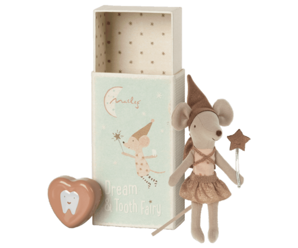 Souris fée des dents et sa boîte rose