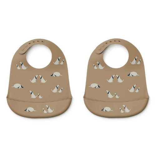 Lot de 2 bavoirs en silicone Tilda - Dog / Oat mix l Liewood