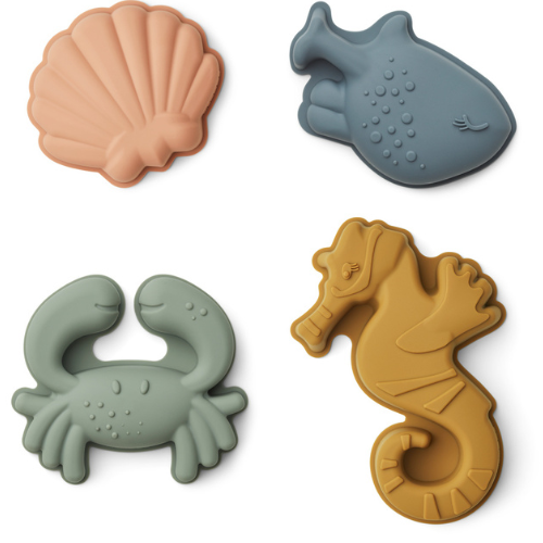 Lot de 4 moules à sable en silicone Gill - Animaux marins Sandy