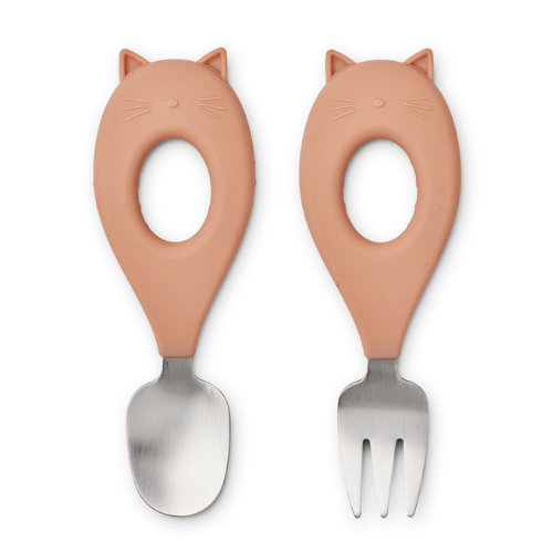 Lot de 2 couverts Stanley en inox - Chat tuscany rose