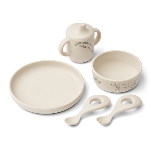 Coffret vaisselle bébé en silicone Ryle - Dog / Sandy