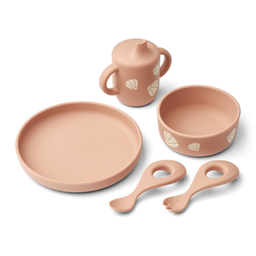 Coffret vaisselle bébé en silicone Ryle - Shell Pale tuscany